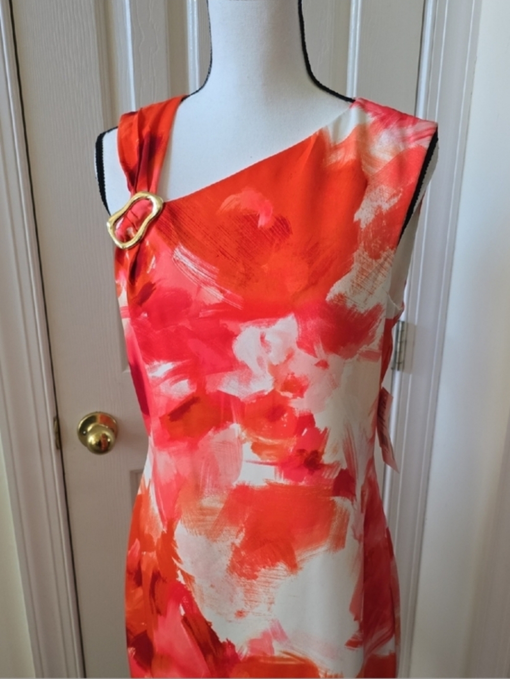 DONNA RICCO BRAND WOMEN'S RED AND WHITE LINED SLEEVELESS SUMMER DRESS SIZE 10